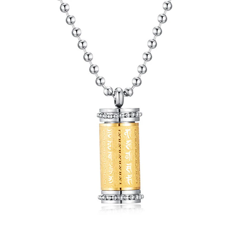 Collana con ciondolo in acciaio al titanio e Buddha Stones, ruota della preghiera, scritture, equilibrio - Image 3