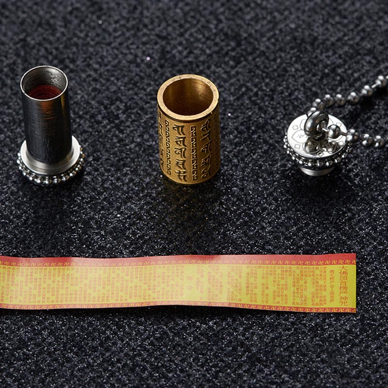 Collana con ciondolo in acciaio al titanio e Buddha Stones, ruota della preghiera, scritture, equilibrio - Image 8