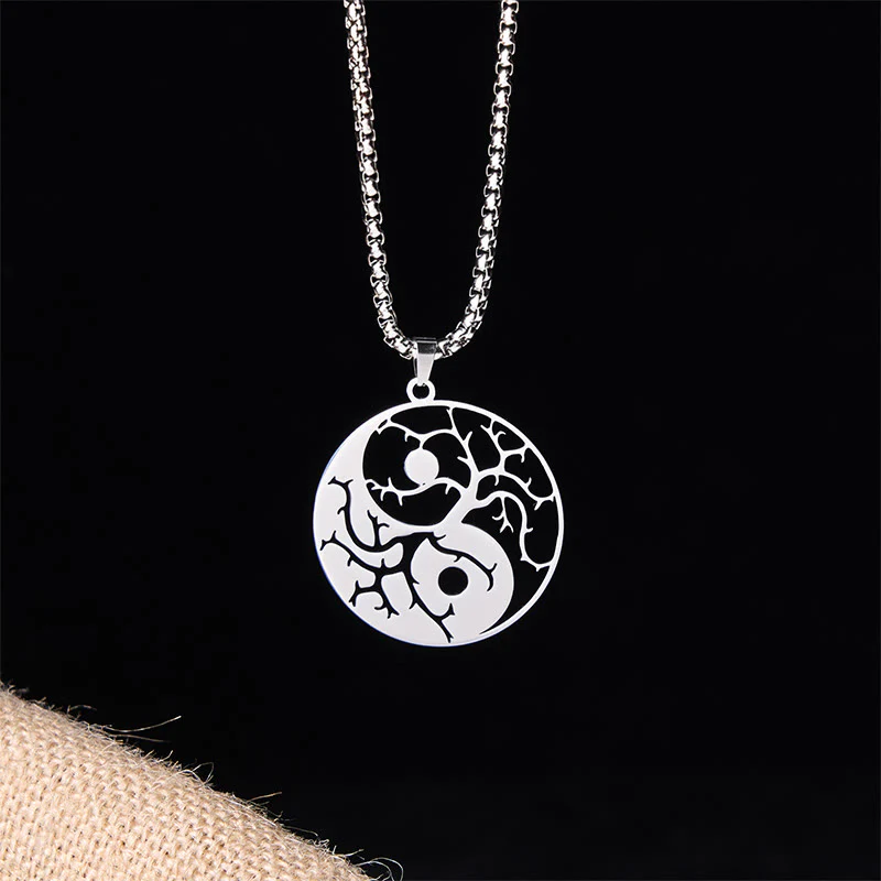Collana con ciondolo in acciaio inossidabile con rami Buddha Stones e design Yin Yang cavo - Image 10