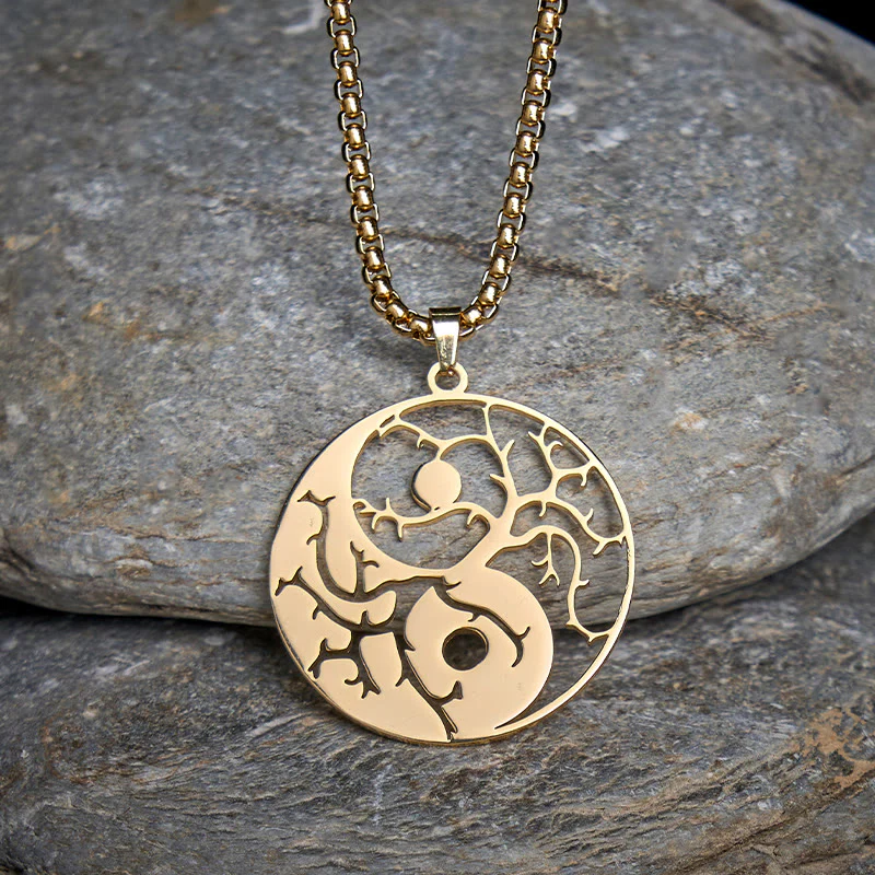 Collana con ciondolo in acciaio inossidabile con rami Buddha Stones e design Yin Yang cavo - Image 15