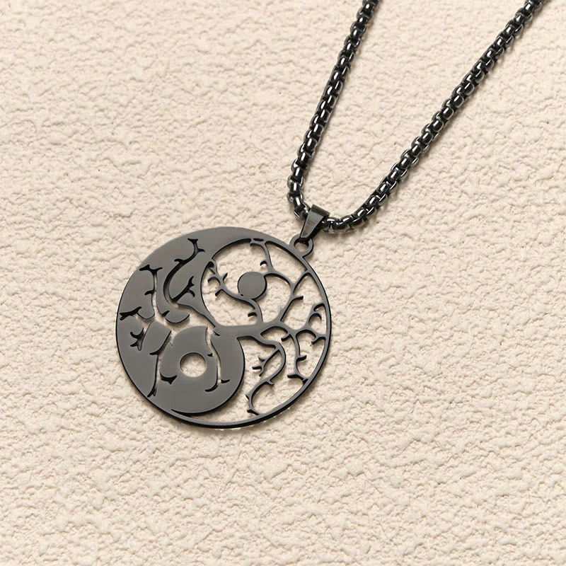 Collana con ciondolo in acciaio inossidabile con rami Buddha Stones e design Yin Yang cavo - Image 4