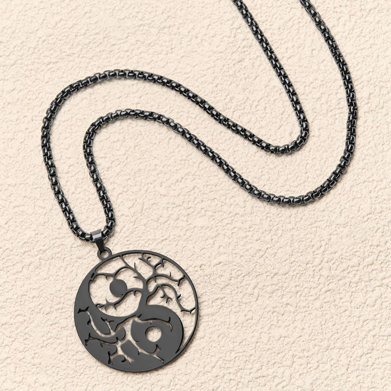 Collana con ciondolo in acciaio inossidabile con rami Buddha Stones e design Yin Yang cavo - Image 5