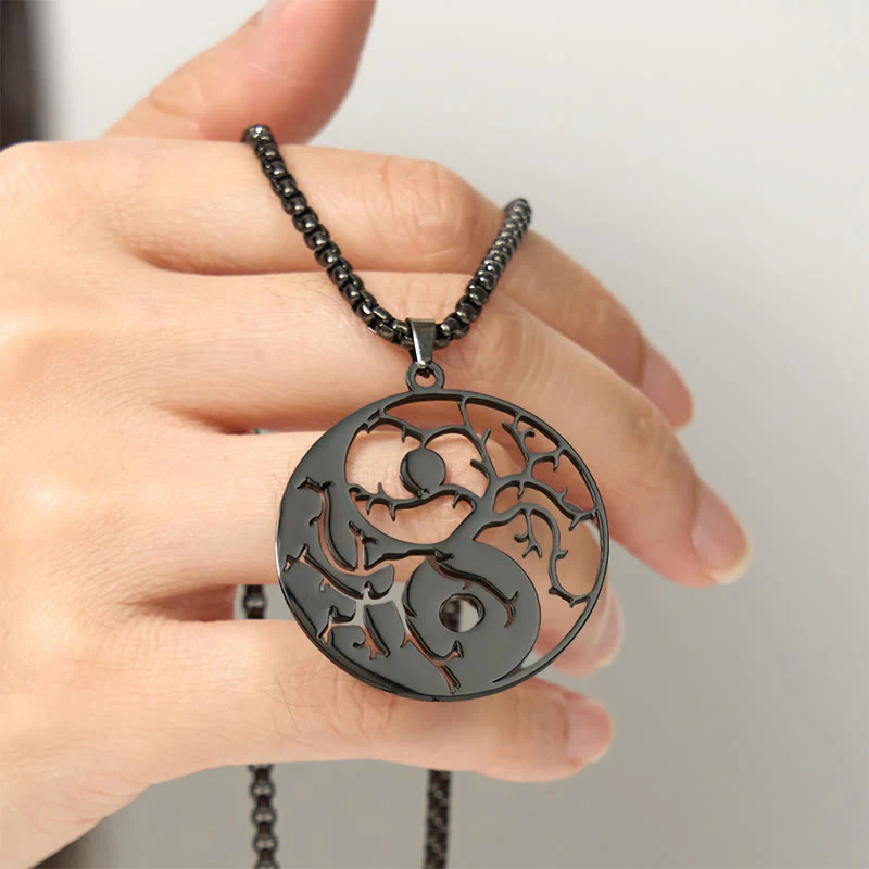 Collana con ciondolo in acciaio inossidabile con rami Buddha Stones e design Yin Yang cavo - Image 6