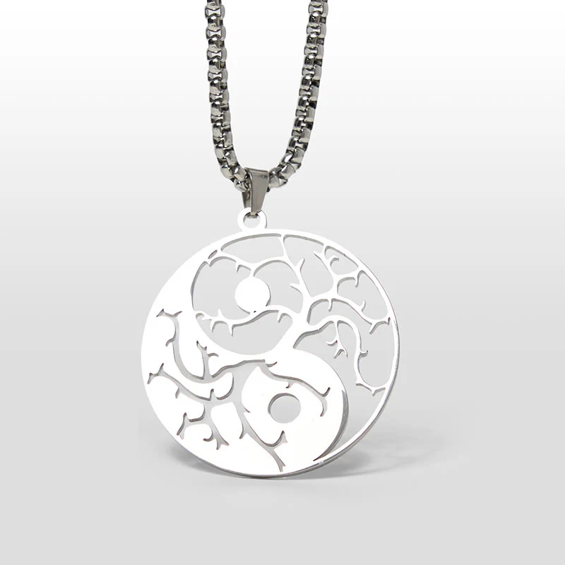 Collana con ciondolo in acciaio inossidabile con rami Buddha Stones e design Yin Yang cavo - Image 8