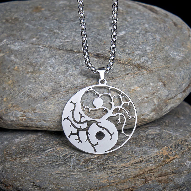 Collana con ciondolo in acciaio inossidabile con rami Buddha Stones e design Yin Yang cavo - Image 9