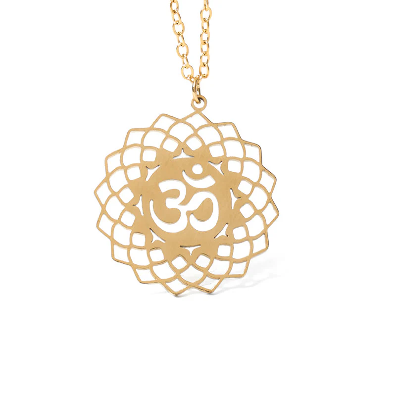 Collana con ciondolo in acciaio inossidabile con simbolo Om Buddha Stones, motivo: loto cavo - Image 7