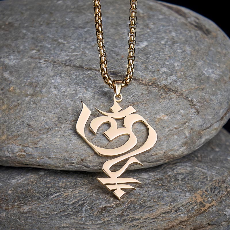 Collana con ciondolo in acciaio inossidabile con simbolo OM vintage Buddha Stones