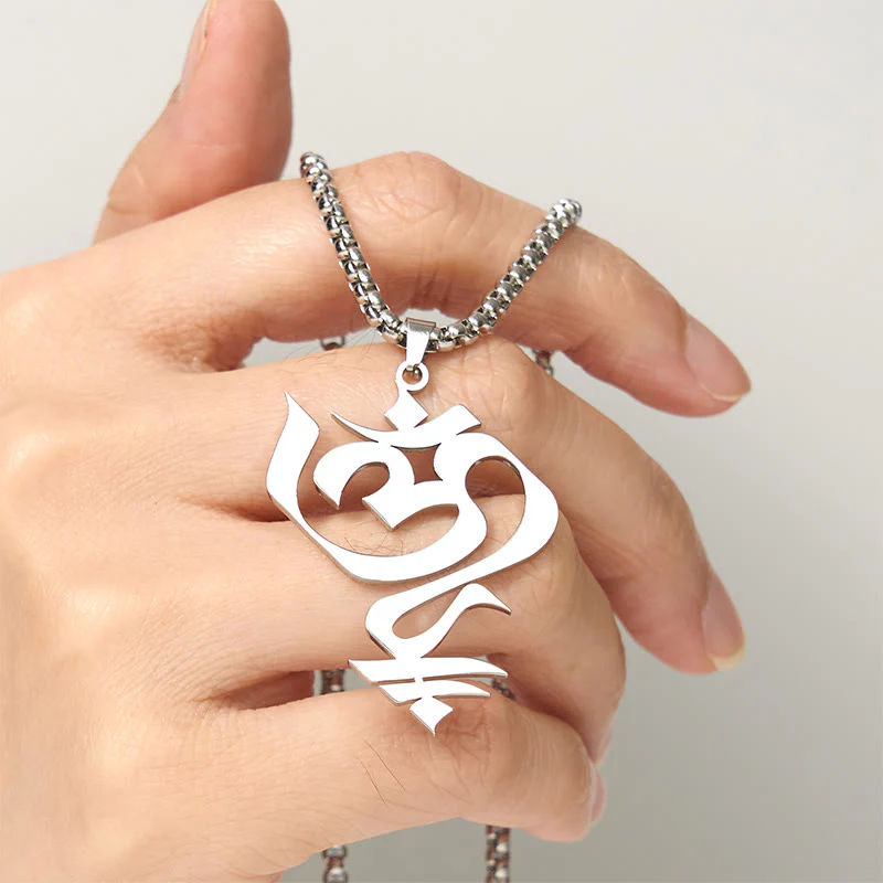 Collana con ciondolo in acciaio inossidabile con simbolo OM vintage Buddha Stones - Image 12