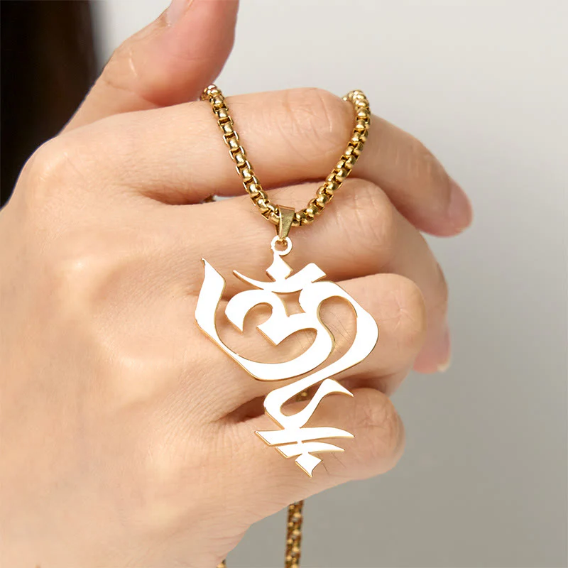 Collana con ciondolo in acciaio inossidabile con simbolo OM vintage Buddha Stones - Image 5