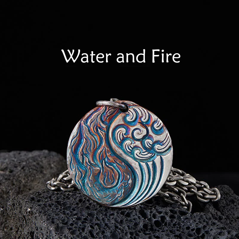 Collana con ciondolo in argento sterling 990 con Buddha Stones, equilibrio tra acqua e fuoco, Yin Yang