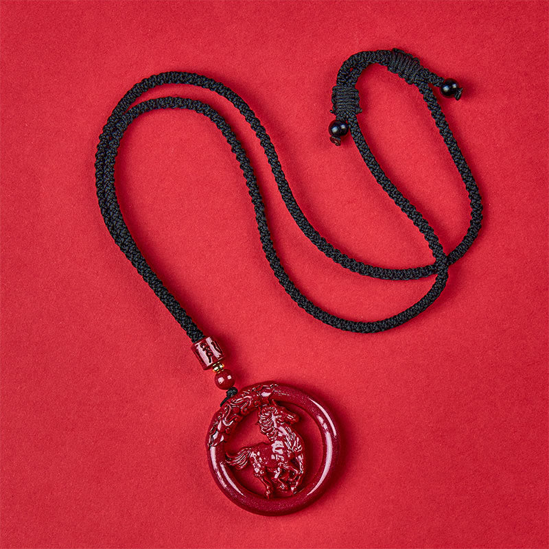 Collana con ciondolo in cinabro naturale, Buddha Stones, anno del cavallo, fibbia della pace - Image 5