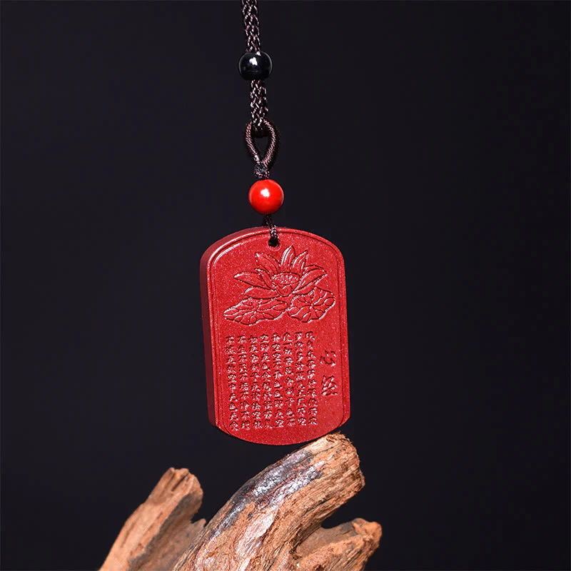 Collana con ciondolo in corda con benedizione incisa , Buddha Stones, cinabro, loto, cuore, Sutra - Image 2