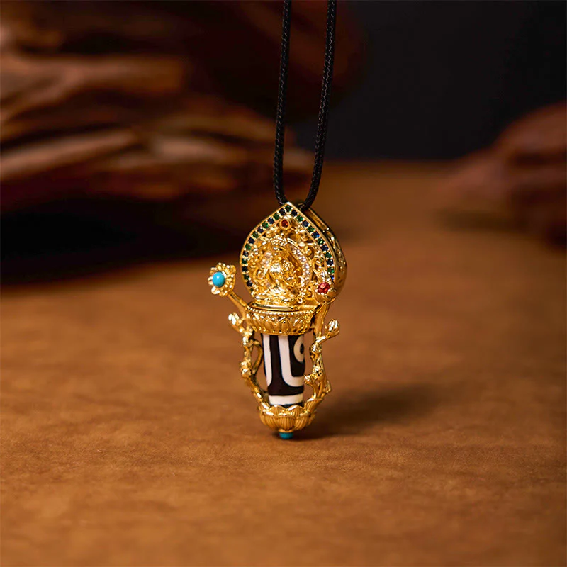 Collana con ciondolo in corda con motivo compassione Buddha Stones Tibetan Dzi Bead Manjusri Bodhisattva - Image 4