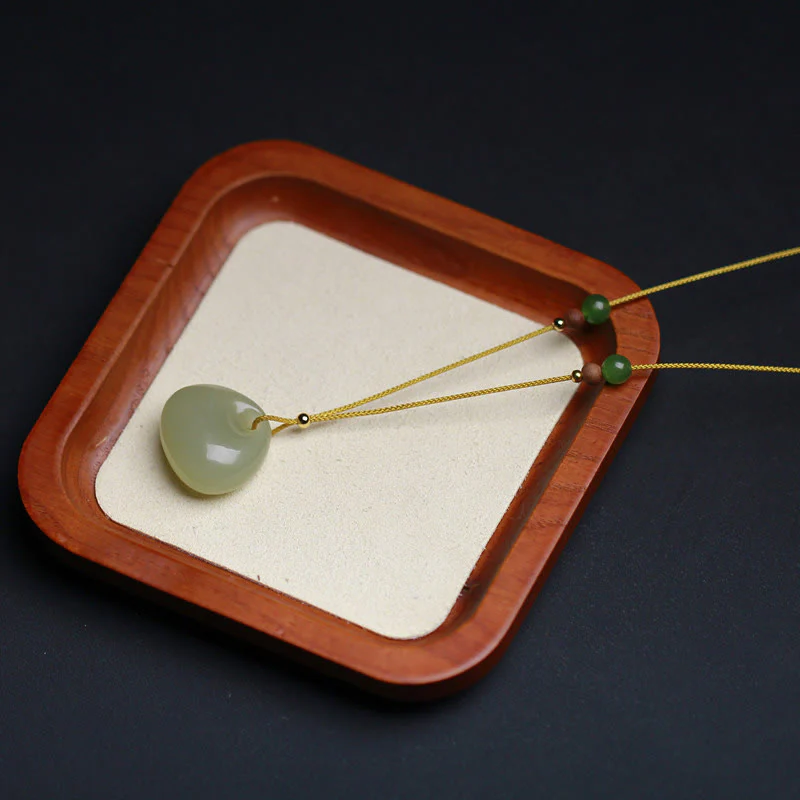 Collana con ciondolo in corda della prosperità con motivo a piccola borsa in giada naturale di Hetian - Image 8
