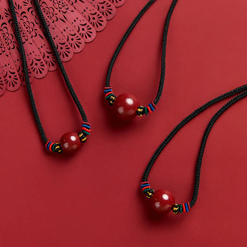 Collana con ciondolo in corda di benedizione con perline di cinabro e Buddha Stones - Image 4