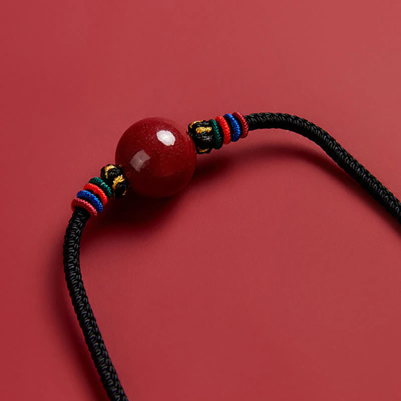 Collana con ciondolo in corda di benedizione con perline di cinabro e Buddha Stones - Image 5