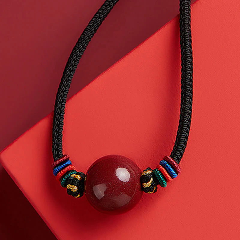 Collana con ciondolo in corda di benedizione con perline di cinabro e Buddha Stones - Image 6