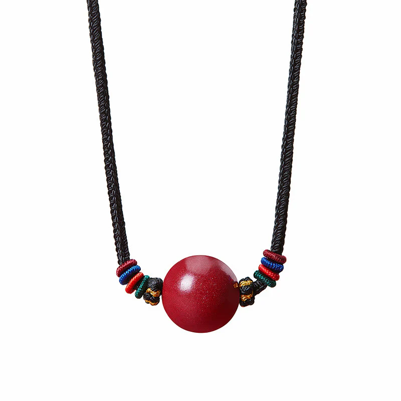 Collana con ciondolo in corda di benedizione con perline di cinabro e Buddha Stones - Image 8
