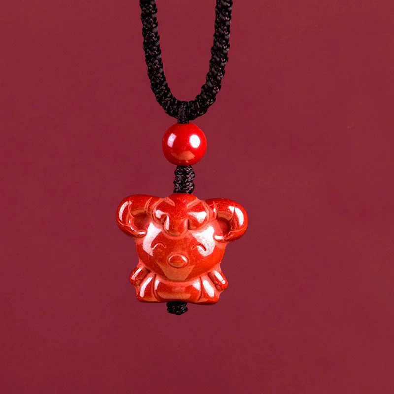 Collana con ciondolo in corda di benedizione in cinabro con design inciso, anno del cavallo, zodiaco cinese Buddha Stones - Image 31