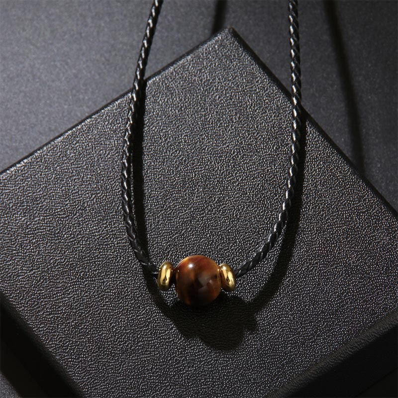 Collana con ciondolo in corda di cera con perline di occhio di tigre naturale Buddha Stones - Image 2