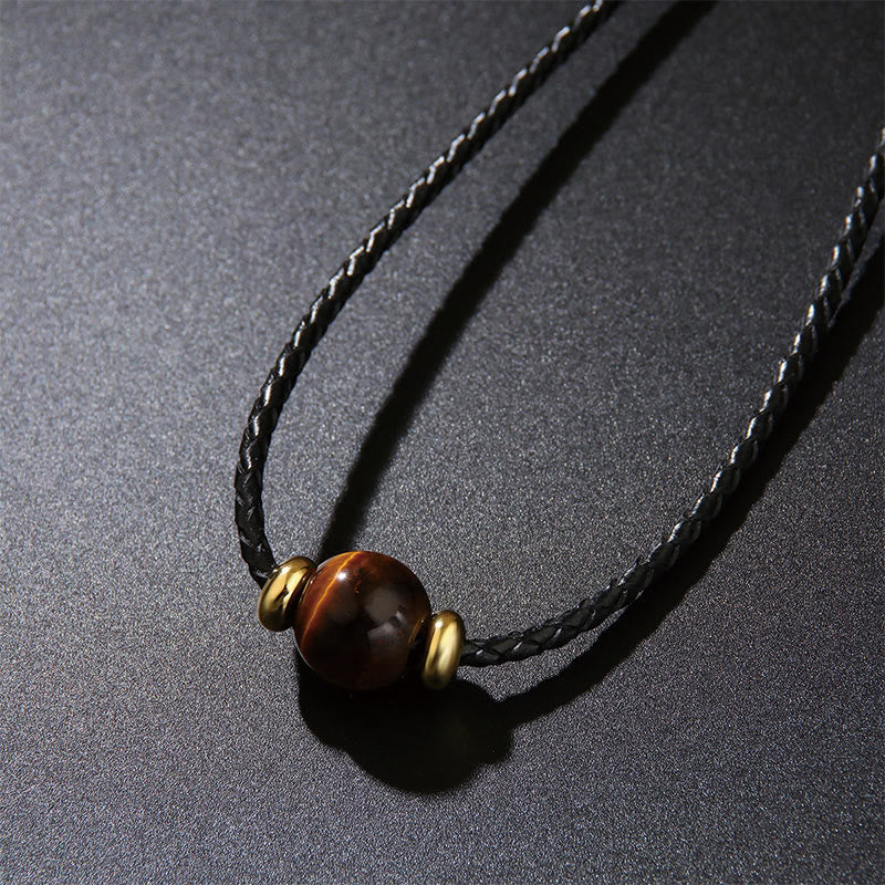 Collana con ciondolo in corda di cera con perline di occhio di tigre naturale Buddha Stones - Image 3