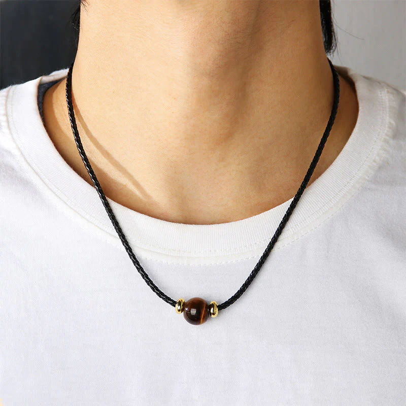 Collana con ciondolo in corda di cera con perline di occhio di tigre naturale Buddha Stones - Image 4