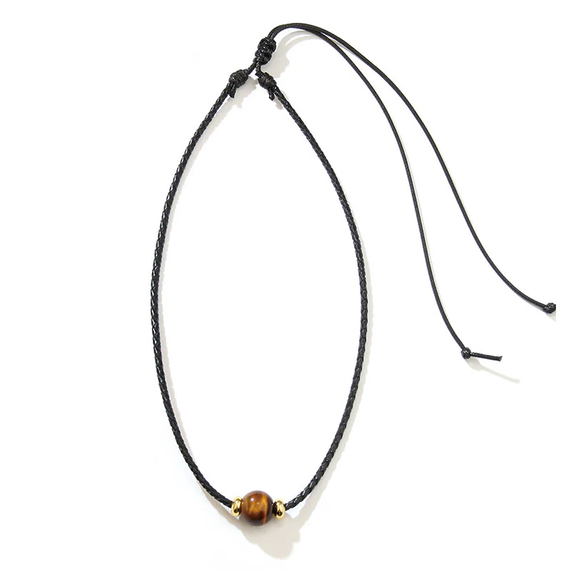 Collana con ciondolo in corda di cera con perline di occhio di tigre naturale Buddha Stones - Image 7