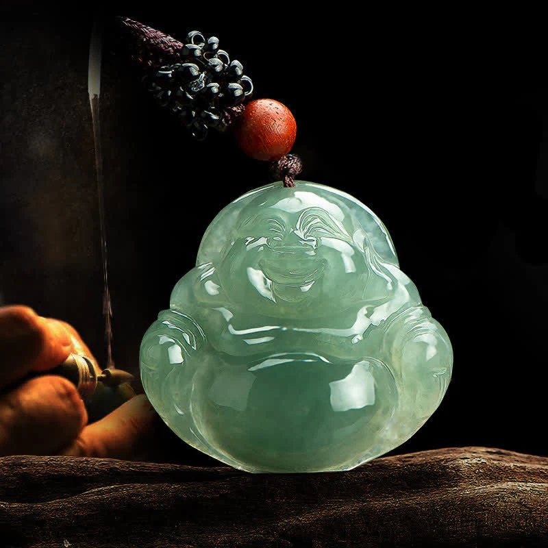 Collana con ciondolo in corda di giada con Buddha che ride e abbondanza - Image 3