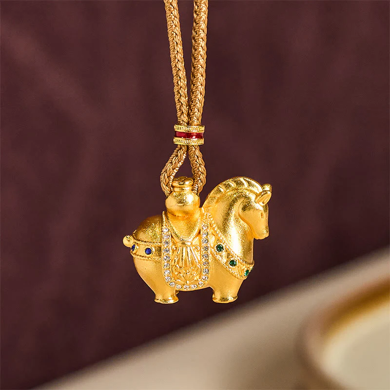 Collana con ciondolo in corda di ottone placcato oro 24k " Buddha Stones Year Of The Horse" - Image 11
