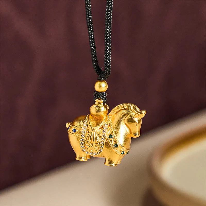 Collana con ciondolo in corda di ottone placcato oro 24k " Buddha Stones Year Of The Horse" - Image 3