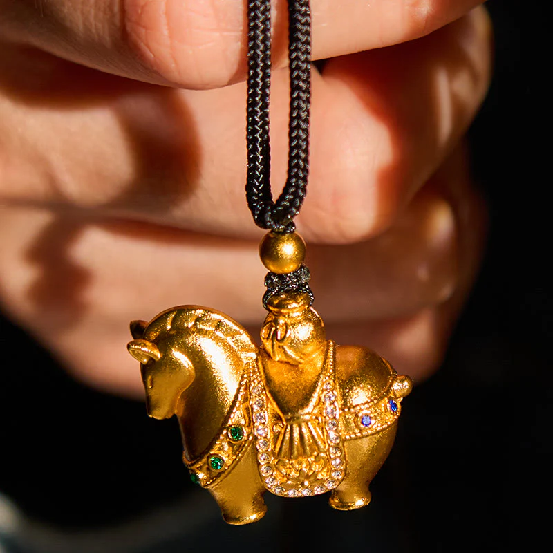 Collana con ciondolo in corda di ottone placcato oro 24k " Buddha Stones Year Of The Horse" - Image 6