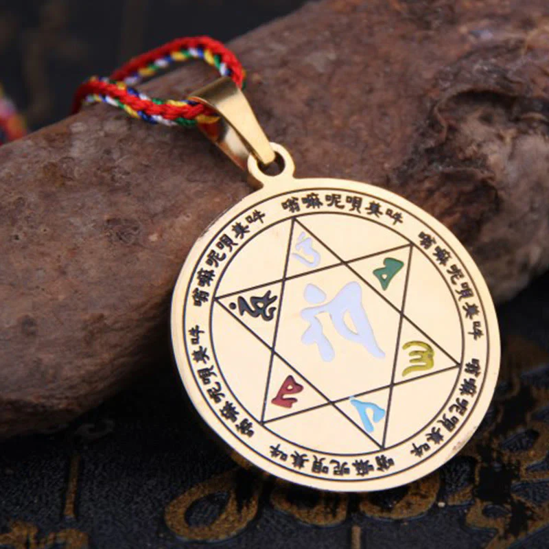 Collana con ciondolo in corda di protezione in acciaio al titanio Buddha Stones colorate Om Mani Padme Hum - Image 11