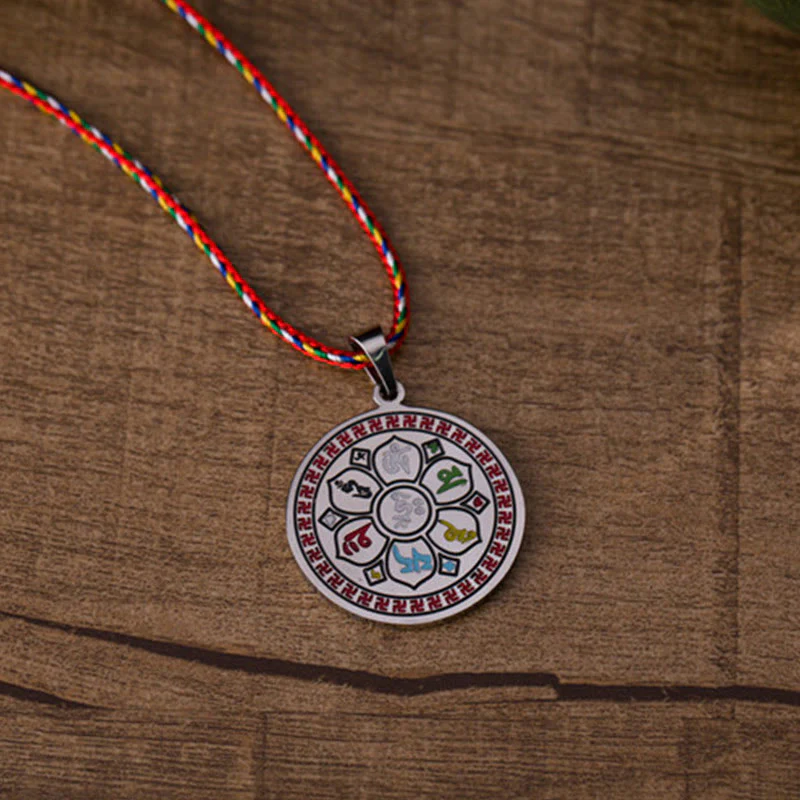 Collana con ciondolo in corda di protezione in acciaio al titanio Buddha Stones colorate Om Mani Padme Hum - Image 5