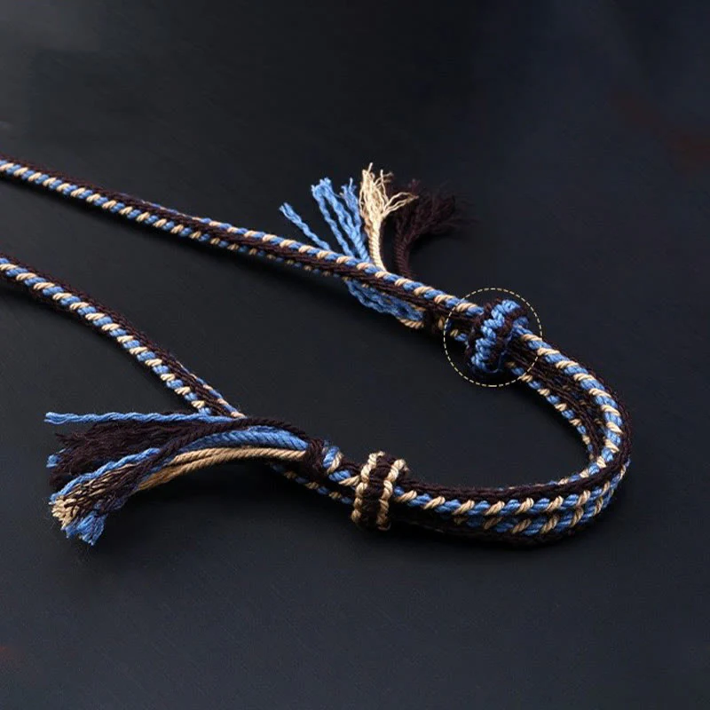 Collana con ciondolo in corda intrecciata con perline Dzi tibetane a nove occhi Buddha Stones - Image 3