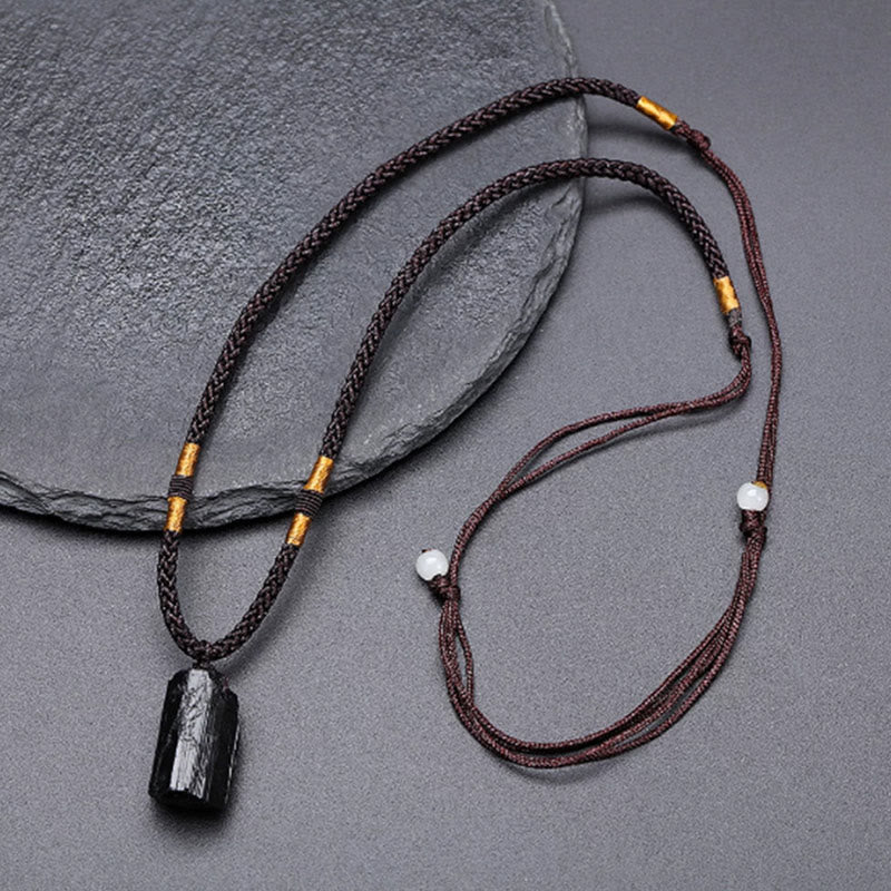 Collana con ciondolo in corda positiva con tormalina nera naturale Buddha Stones - Image 2
