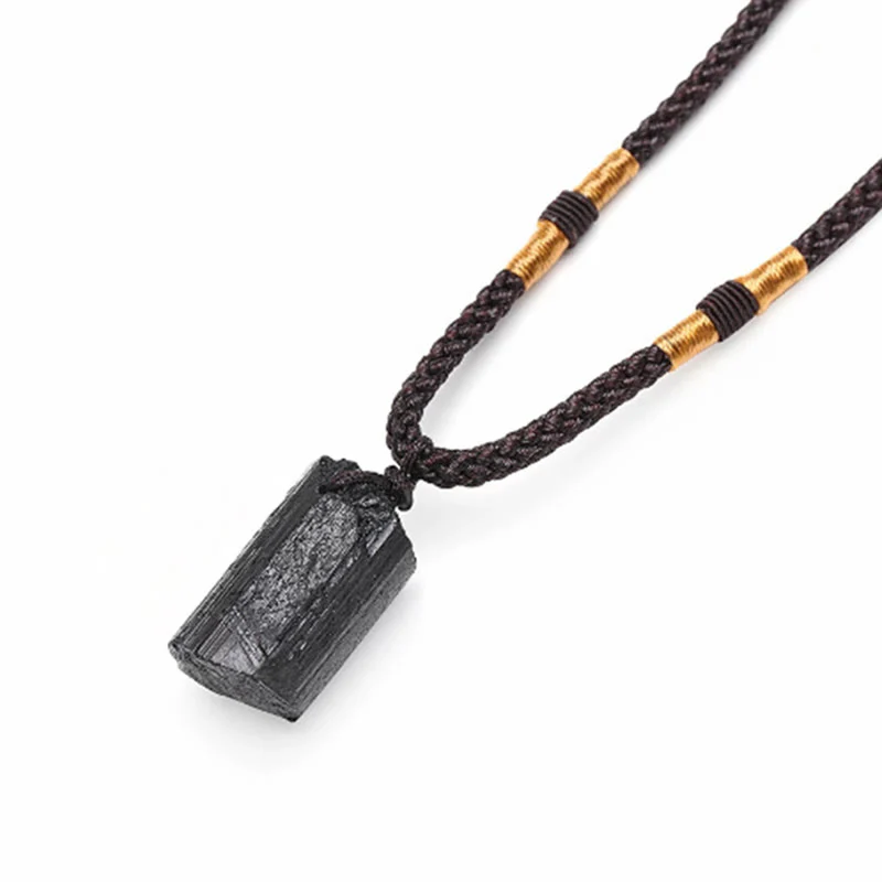 Collana con ciondolo in corda positiva con tormalina nera naturale Buddha Stones - Image 3