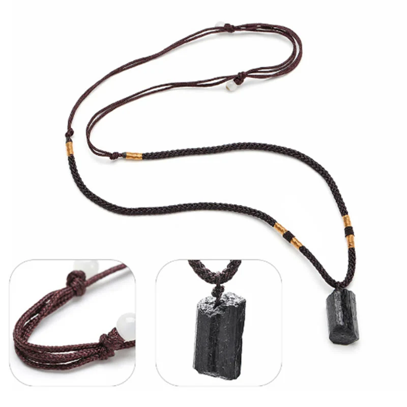 Collana con ciondolo in corda positiva con tormalina nera naturale Buddha Stones - Image 5