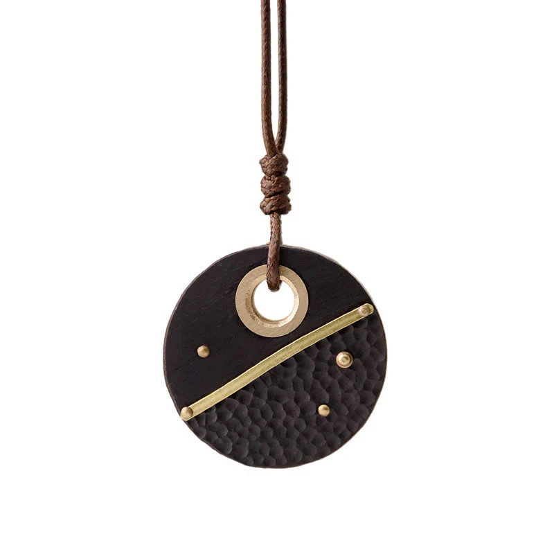 Collana con ciondolo in ottone e rame con Buddha Stones, realizzata a mano, in legno di ebano e pietra della pace - Image 11