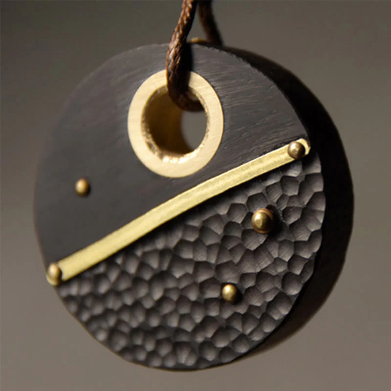 Collana con ciondolo in ottone e rame con Buddha Stones, realizzata a mano, in legno di ebano e pietra della pace - Image 8