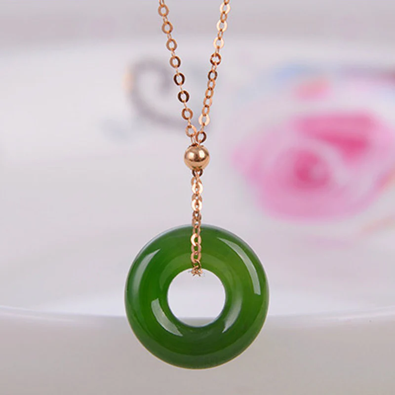 Collana con ciondolo in rame placcato oro 14k con giada ciano curativa rotonda - Image 3