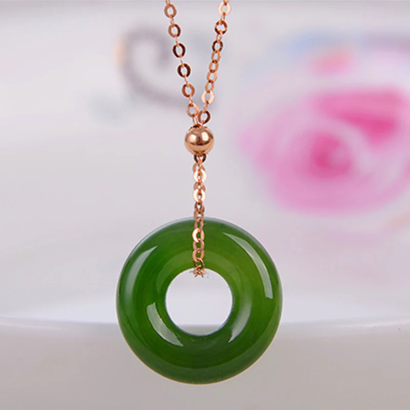 Collana con ciondolo in rame placcato oro 14k con giada ciano curativa rotonda - Image 6