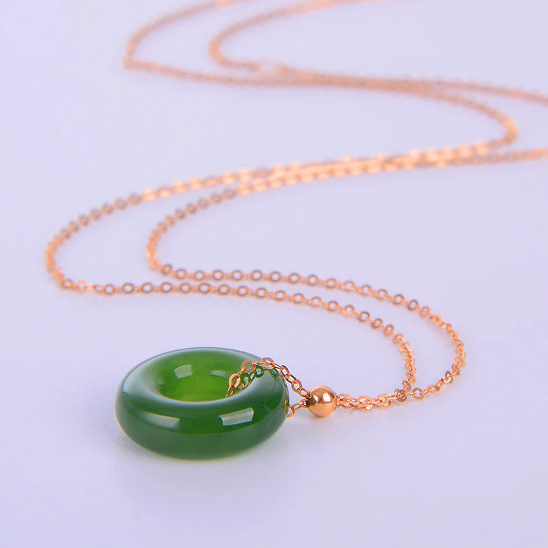 Collana con ciondolo in rame placcato oro 14k con giada ciano curativa rotonda - Image 9