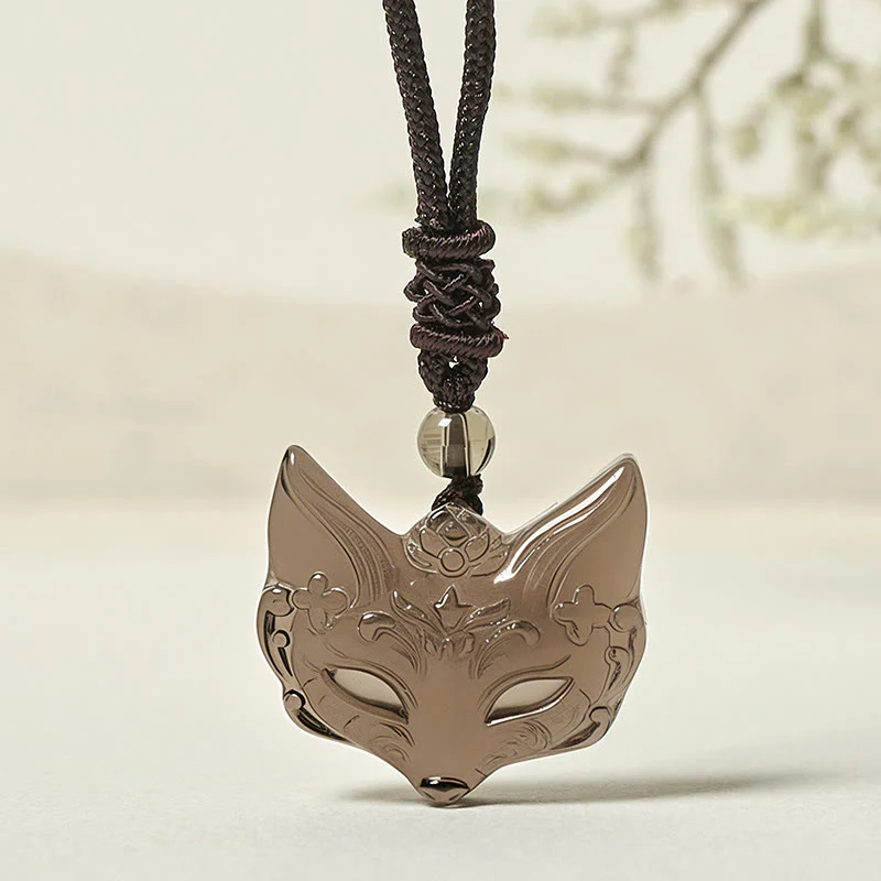 Collana con ciondolo in ossidiana di ghiaccio e ossidiana lucida color argento con design a forma di volpe Buddha Stones in rilievo - Image 11