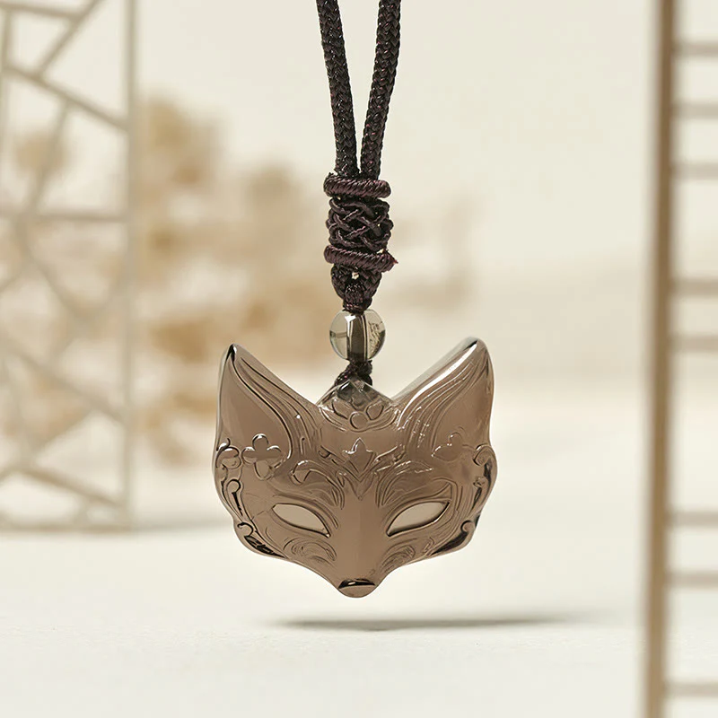 Collana con ciondolo in ossidiana di ghiaccio e ossidiana lucida color argento con design a forma di volpe Buddha Stones in rilievo - Image 12