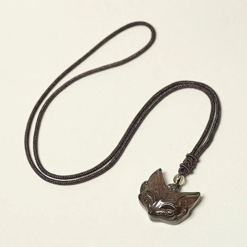 Collana con ciondolo in ossidiana di ghiaccio e ossidiana lucida color argento con design a forma di volpe Buddha Stones in rilievo - Image 14