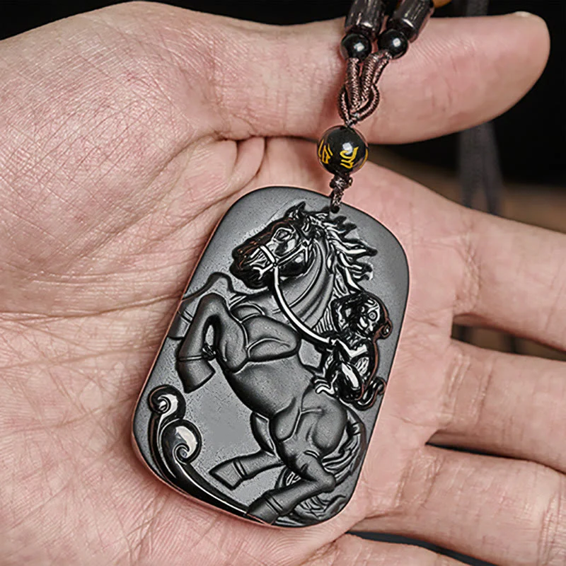 Collana con ciondolo in ossidiana nera con motivo a scimmia dell'anno del cavallo, Om Mani Padme Hum, Buddha Stones - Image 6