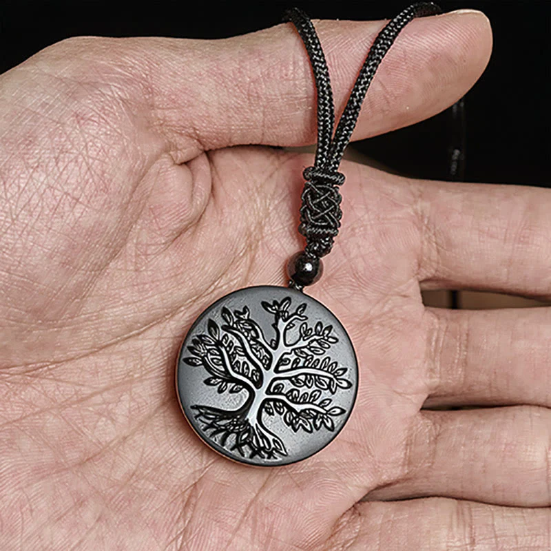Collana con ciondolo in ossidiana nera con motivo naturale dell'albero della vita Buddha Stones - Image 5