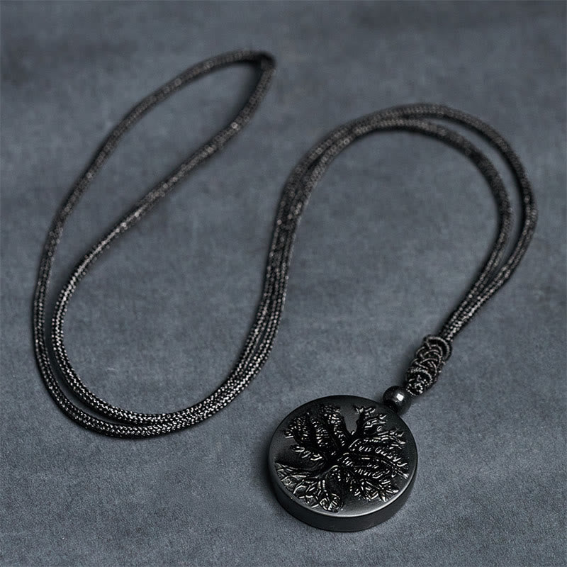 Collana con ciondolo in ossidiana nera con motivo naturale dell'albero della vita Buddha Stones - Image 6