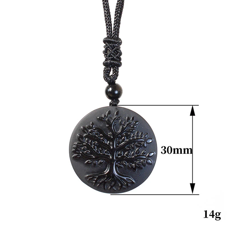 Collana con ciondolo in ossidiana nera con motivo naturale dell'albero della vita Buddha Stones - Image 7