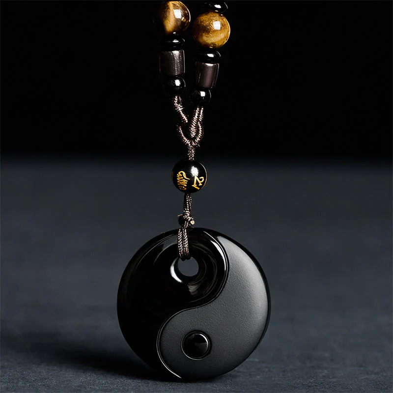 Collana con ciondolo in ossidiana nera con simbolo Yin Yang Buddha Stones Om Mani Padme Hum e forza - Image 3